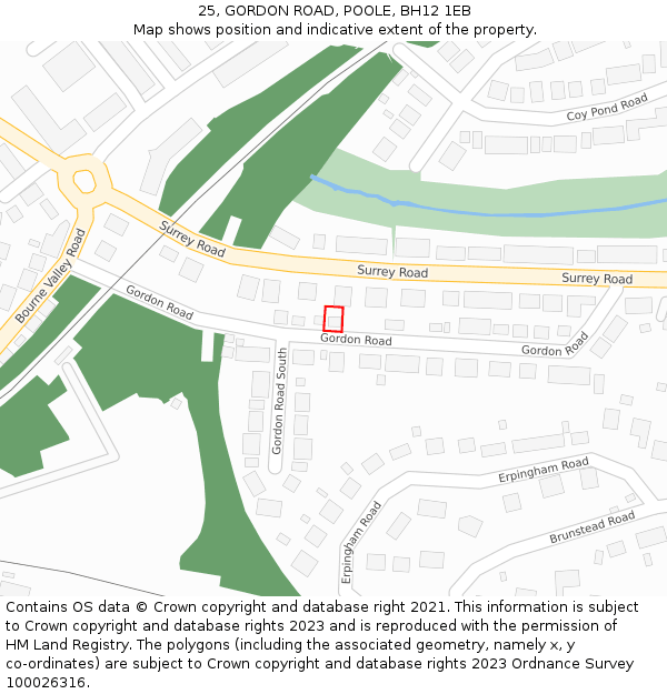 25, GORDON ROAD, POOLE, BH12 1EB: Location map and indicative extent of plot