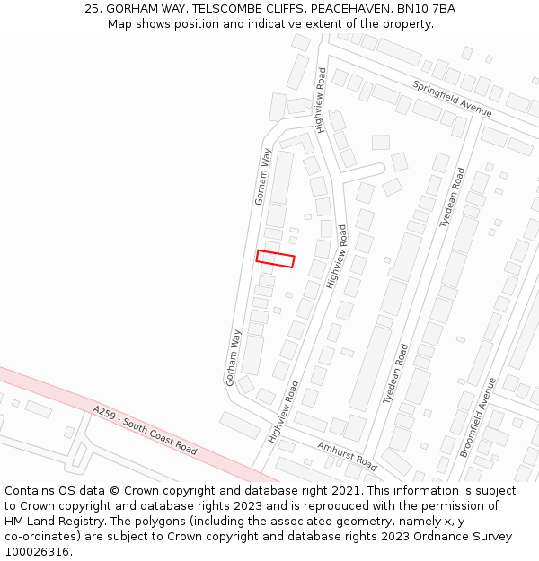 25, GORHAM WAY, TELSCOMBE CLIFFS, PEACEHAVEN, BN10 7BA: Location map and indicative extent of plot