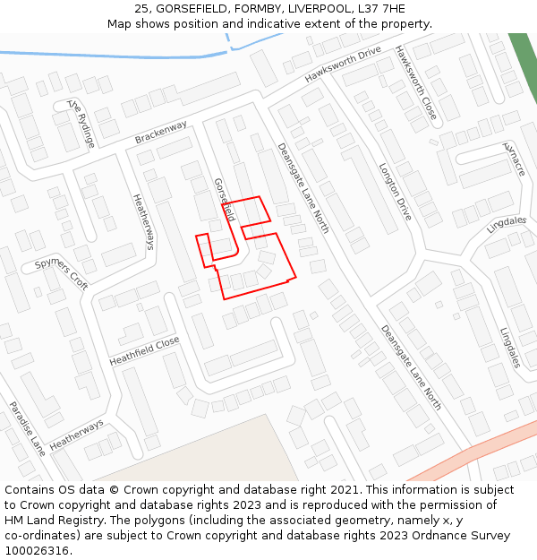 25, GORSEFIELD, FORMBY, LIVERPOOL, L37 7HE: Location map and indicative extent of plot