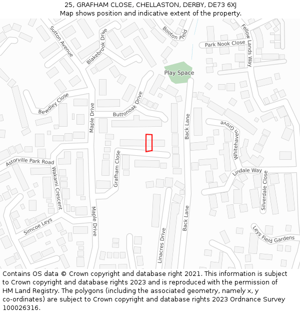 25, GRAFHAM CLOSE, CHELLASTON, DERBY, DE73 6XJ: Location map and indicative extent of plot