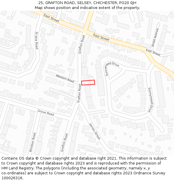 25, GRAFTON ROAD, SELSEY, CHICHESTER, PO20 0JH: Location map and indicative extent of plot