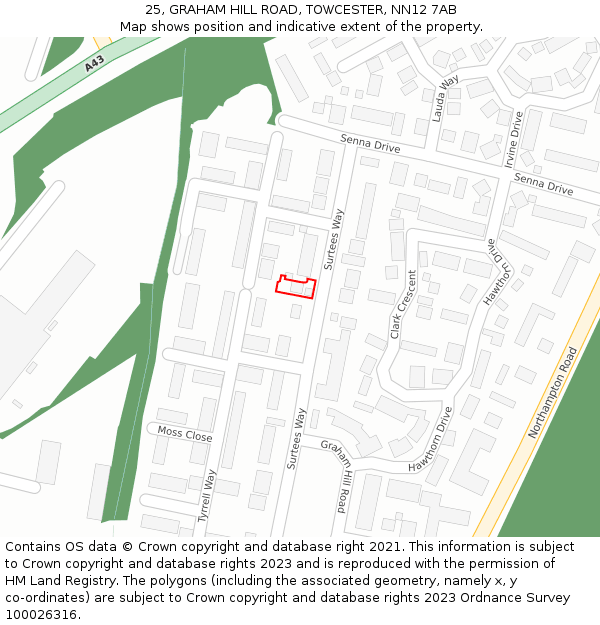 25, GRAHAM HILL ROAD, TOWCESTER, NN12 7AB: Location map and indicative extent of plot