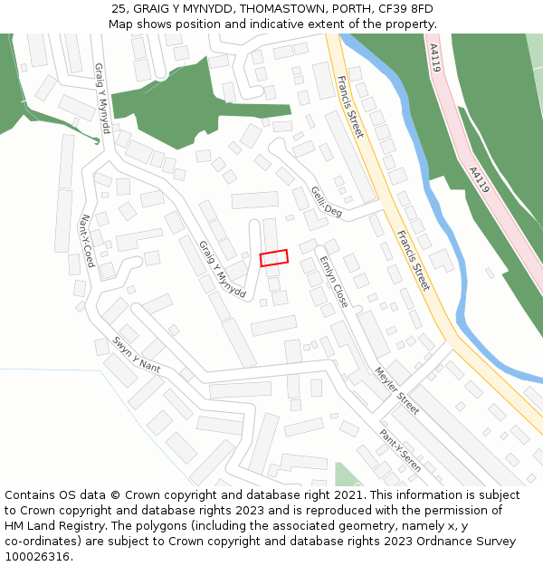25, GRAIG Y MYNYDD, THOMASTOWN, PORTH, CF39 8FD: Location map and indicative extent of plot