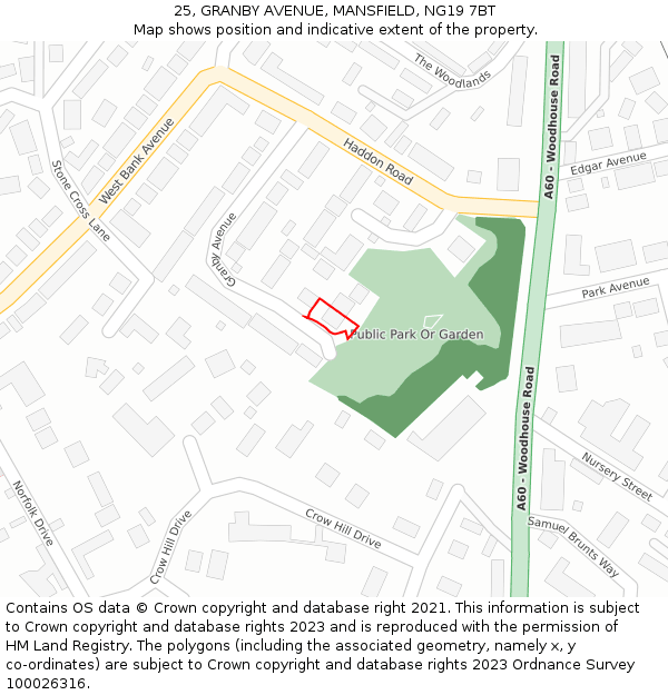 25, GRANBY AVENUE, MANSFIELD, NG19 7BT: Location map and indicative extent of plot