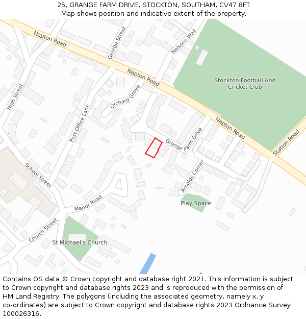 25, GRANGE FARM DRIVE, STOCKTON, SOUTHAM, CV47 8FT: Location map and indicative extent of plot