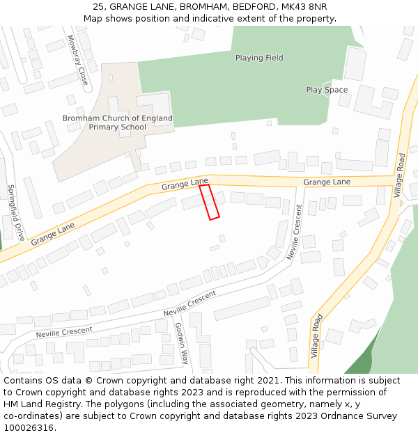 25, GRANGE LANE, BROMHAM, BEDFORD, MK43 8NR: Location map and indicative extent of plot