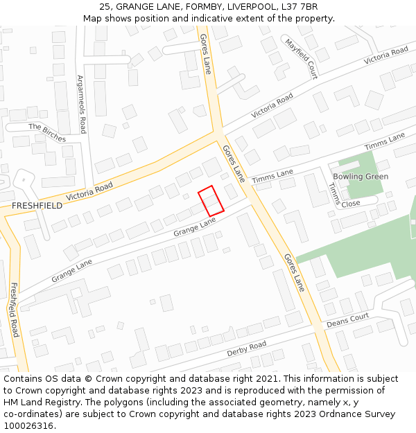 25, GRANGE LANE, FORMBY, LIVERPOOL, L37 7BR: Location map and indicative extent of plot