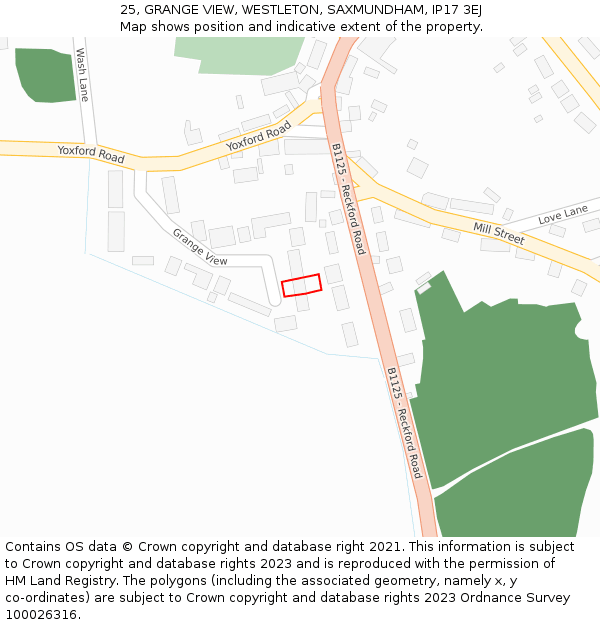 25, GRANGE VIEW, WESTLETON, SAXMUNDHAM, IP17 3EJ: Location map and indicative extent of plot