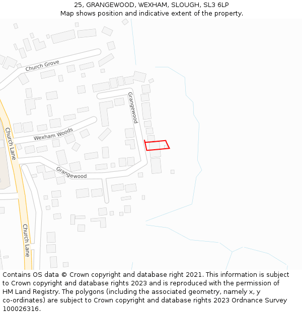 25, GRANGEWOOD, WEXHAM, SLOUGH, SL3 6LP: Location map and indicative extent of plot