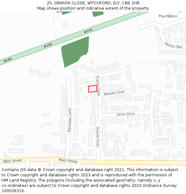 25, GRANTA CLOSE, WITCHFORD, ELY, CB6 2HR: Location map and indicative extent of plot