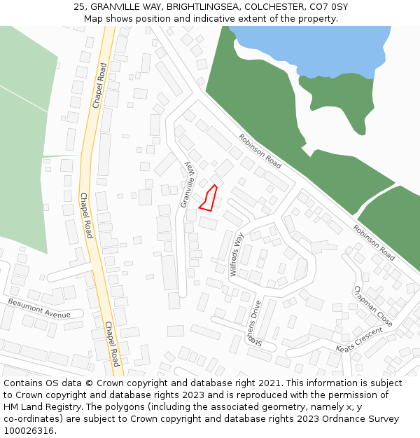 25, GRANVILLE WAY, BRIGHTLINGSEA, COLCHESTER, CO7 0SY: Location map and indicative extent of plot