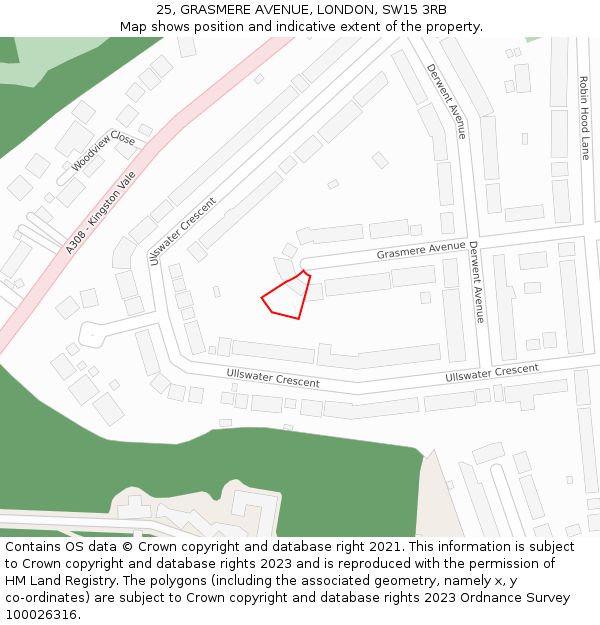 25, GRASMERE AVENUE, LONDON, SW15 3RB: Location map and indicative extent of plot