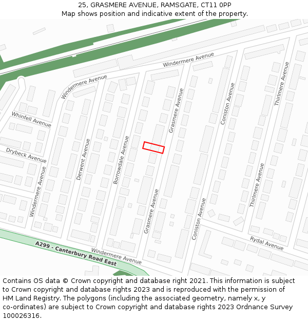 25, GRASMERE AVENUE, RAMSGATE, CT11 0PP: Location map and indicative extent of plot