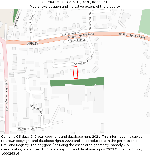 25, GRASMERE AVENUE, RYDE, PO33 1NU: Location map and indicative extent of plot