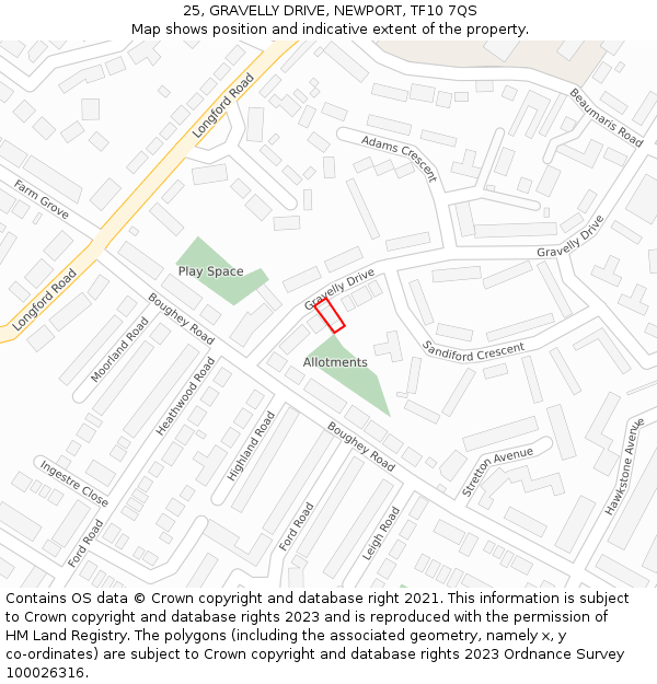 25, GRAVELLY DRIVE, NEWPORT, TF10 7QS: Location map and indicative extent of plot