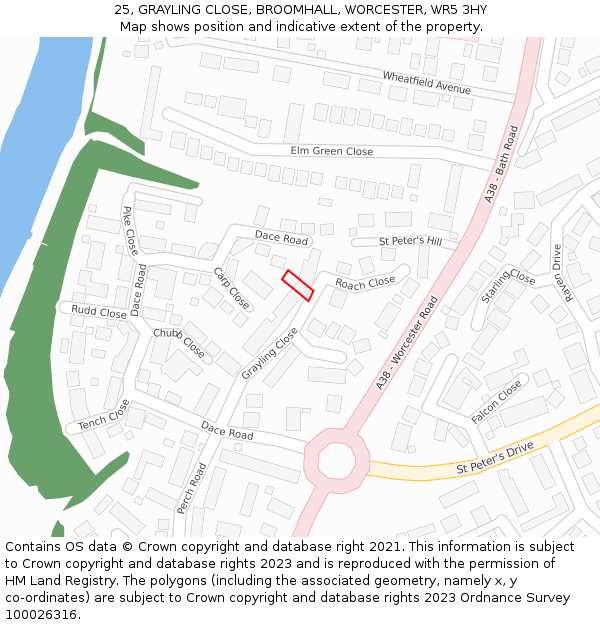 25, GRAYLING CLOSE, BROOMHALL, WORCESTER, WR5 3HY: Location map and indicative extent of plot