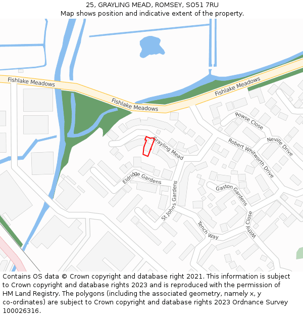 25, GRAYLING MEAD, ROMSEY, SO51 7RU: Location map and indicative extent of plot