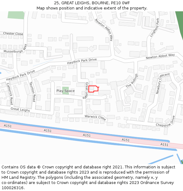 25, GREAT LEIGHS, BOURNE, PE10 0WF: Location map and indicative extent of plot