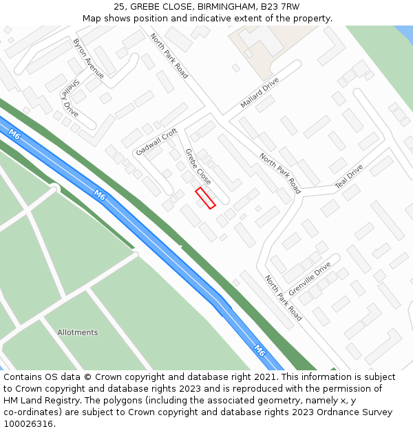 25, GREBE CLOSE, BIRMINGHAM, B23 7RW: Location map and indicative extent of plot