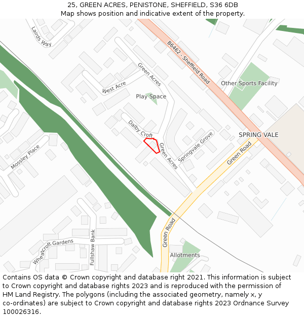 25, GREEN ACRES, PENISTONE, SHEFFIELD, S36 6DB: Location map and indicative extent of plot