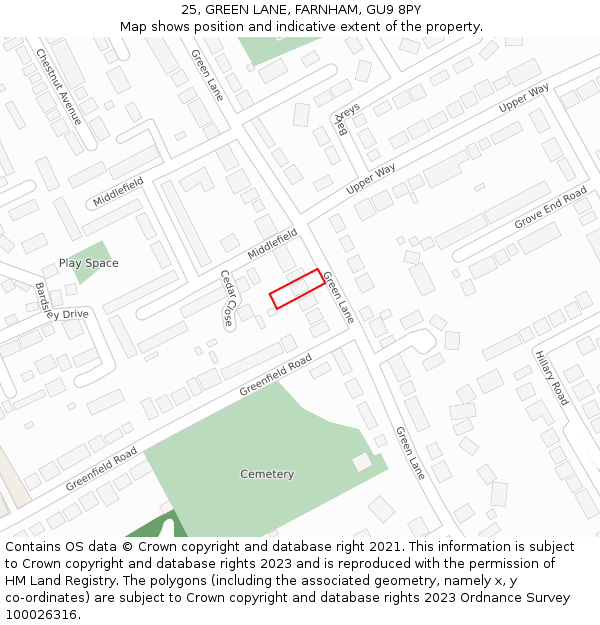 25, GREEN LANE, FARNHAM, GU9 8PY: Location map and indicative extent of plot