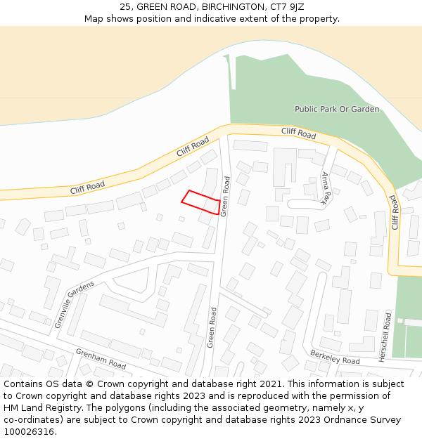 25, GREEN ROAD, BIRCHINGTON, CT7 9JZ: Location map and indicative extent of plot