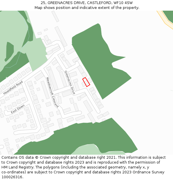 25, GREENACRES DRIVE, CASTLEFORD, WF10 4SW: Location map and indicative extent of plot