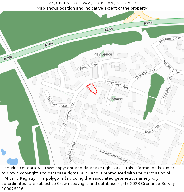 25, GREENFINCH WAY, HORSHAM, RH12 5HB: Location map and indicative extent of plot