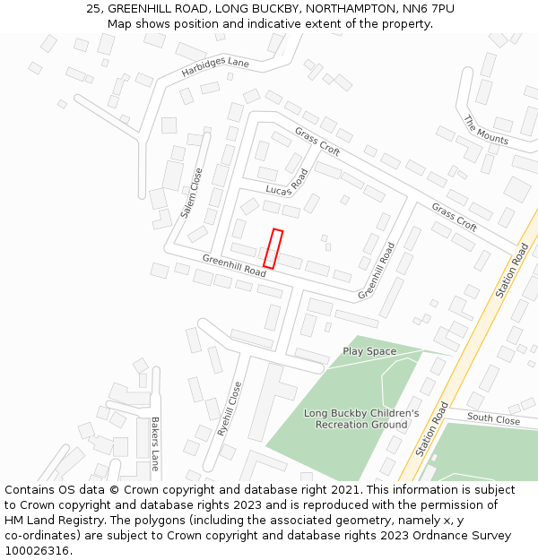 25, GREENHILL ROAD, LONG BUCKBY, NORTHAMPTON, NN6 7PU: Location map and indicative extent of plot