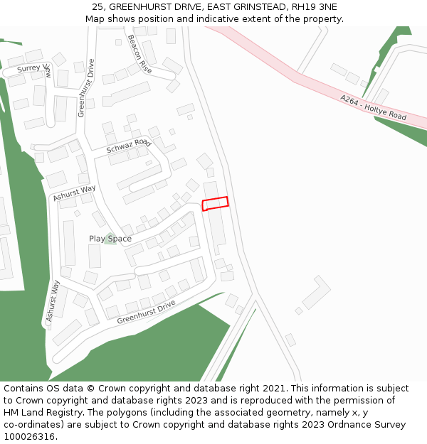 25, GREENHURST DRIVE, EAST GRINSTEAD, RH19 3NE: Location map and indicative extent of plot