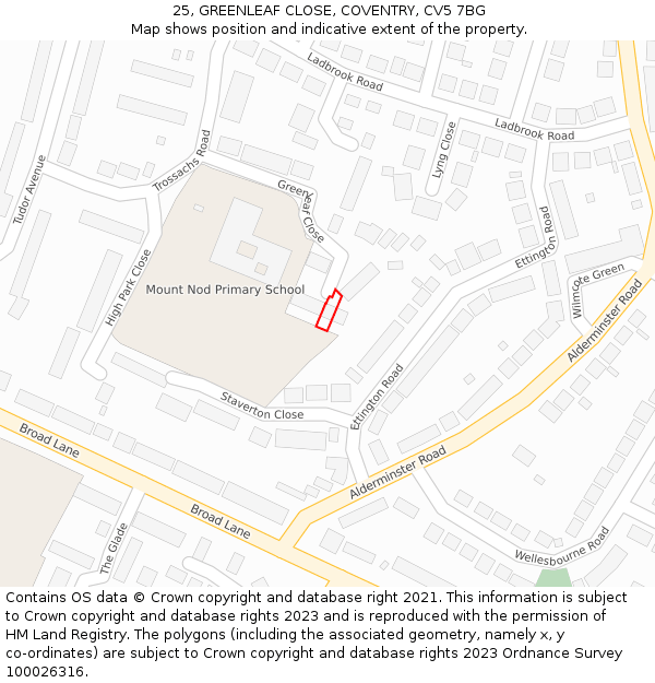 25, GREENLEAF CLOSE, COVENTRY, CV5 7BG: Location map and indicative extent of plot