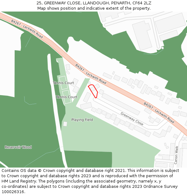 25, GREENWAY CLOSE, LLANDOUGH, PENARTH, CF64 2LZ: Location map and indicative extent of plot