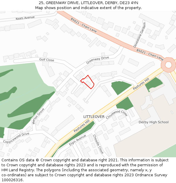 25, GREENWAY DRIVE, LITTLEOVER, DERBY, DE23 4YN: Location map and indicative extent of plot