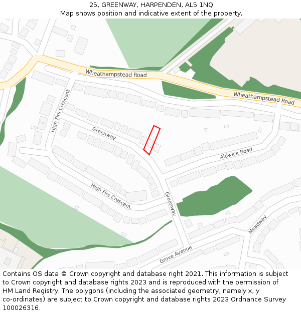 25, GREENWAY, HARPENDEN, AL5 1NQ: Location map and indicative extent of plot