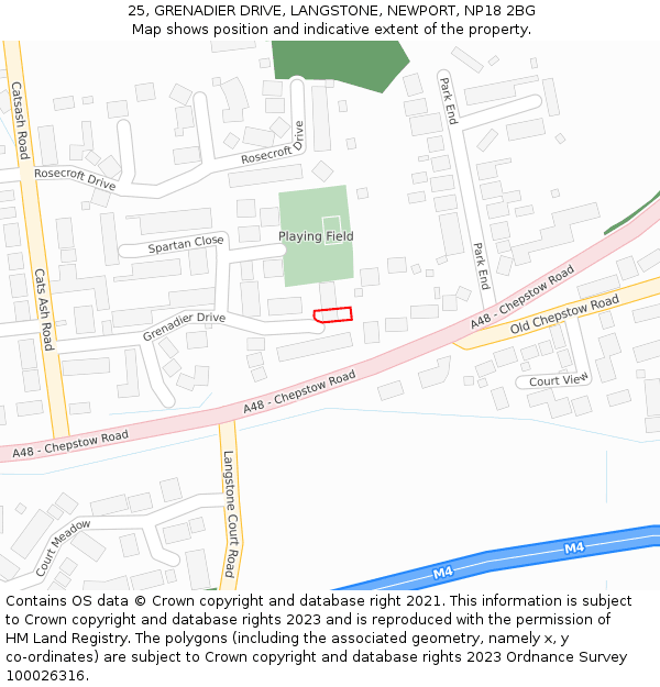 25, GRENADIER DRIVE, LANGSTONE, NEWPORT, NP18 2BG: Location map and indicative extent of plot