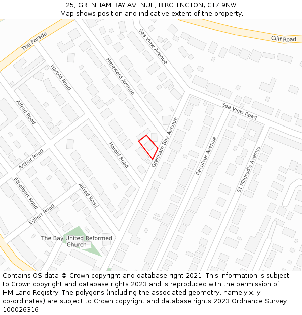 25, GRENHAM BAY AVENUE, BIRCHINGTON, CT7 9NW: Location map and indicative extent of plot