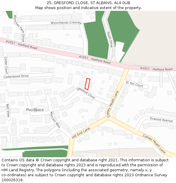 25, GRESFORD CLOSE, ST ALBANS, AL4 0UB: Location map and indicative extent of plot