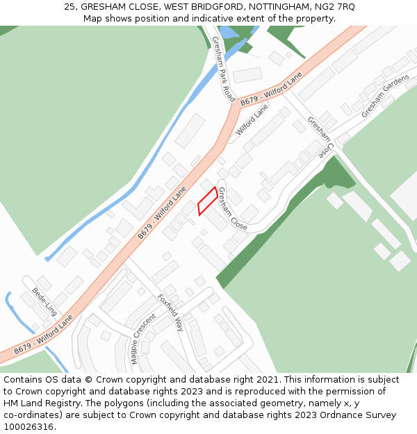 25, GRESHAM CLOSE, WEST BRIDGFORD, NOTTINGHAM, NG2 7RQ: Location map and indicative extent of plot