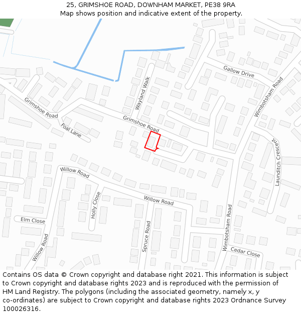 25, GRIMSHOE ROAD, DOWNHAM MARKET, PE38 9RA: Location map and indicative extent of plot