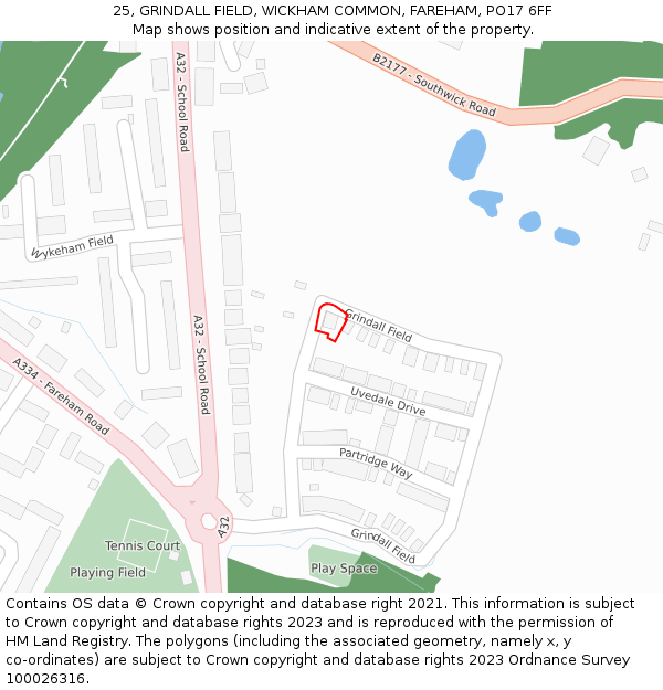 25, GRINDALL FIELD, WICKHAM COMMON, FAREHAM, PO17 6FF: Location map and indicative extent of plot