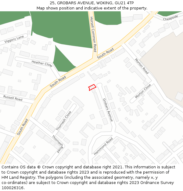 25, GROBARS AVENUE, WOKING, GU21 4TP: Location map and indicative extent of plot