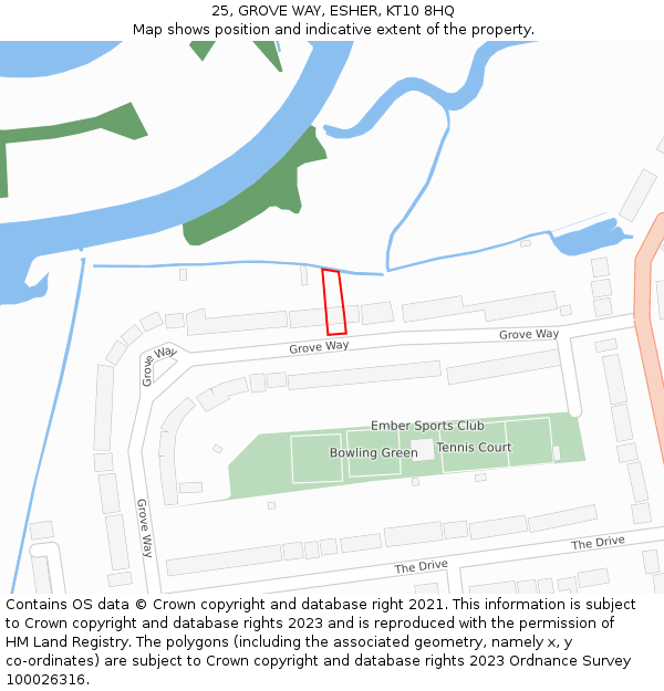 25, GROVE WAY, ESHER, KT10 8HQ: Location map and indicative extent of plot