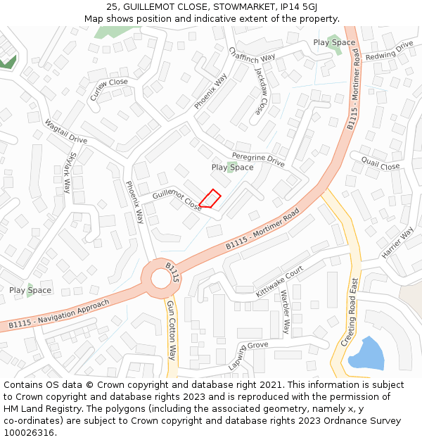 25, GUILLEMOT CLOSE, STOWMARKET, IP14 5GJ: Location map and indicative extent of plot