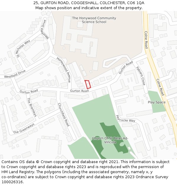 25, GURTON ROAD, COGGESHALL, COLCHESTER, CO6 1QA: Location map and indicative extent of plot