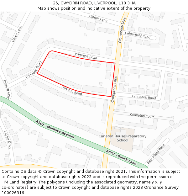 25, GWYDRIN ROAD, LIVERPOOL, L18 3HA: Location map and indicative extent of plot