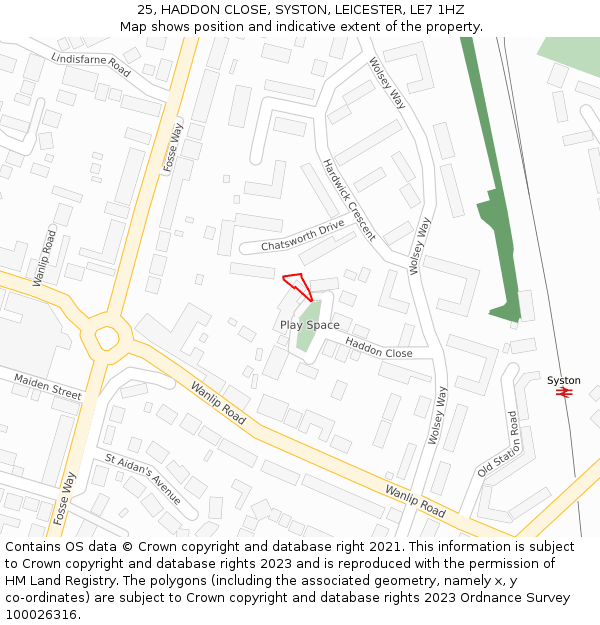 25, HADDON CLOSE, SYSTON, LEICESTER, LE7 1HZ: Location map and indicative extent of plot