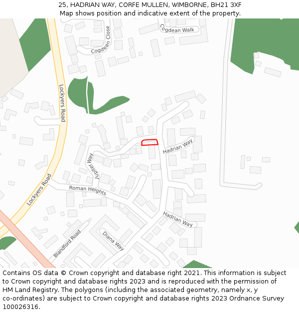 25, HADRIAN WAY, CORFE MULLEN, WIMBORNE, BH21 3XF: Location map and indicative extent of plot