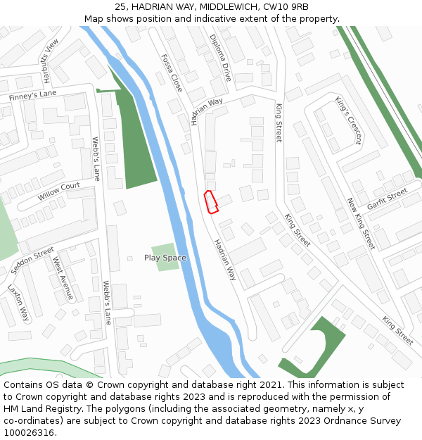 25, HADRIAN WAY, MIDDLEWICH, CW10 9RB: Location map and indicative extent of plot