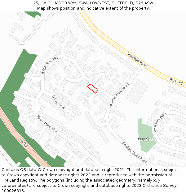 25, HAIGH MOOR WAY, SWALLOWNEST, SHEFFIELD, S26 4SW: Location map and indicative extent of plot