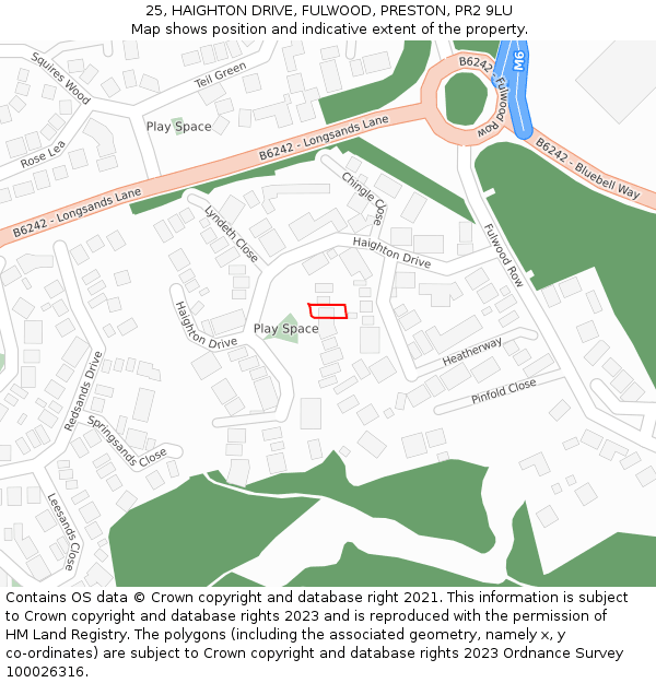 25, HAIGHTON DRIVE, FULWOOD, PRESTON, PR2 9LU: Location map and indicative extent of plot